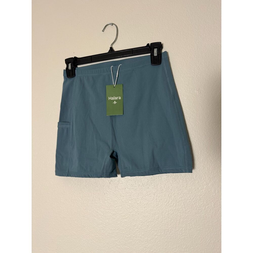 NWT Halara Women's S Teal High Waisted Biker Shorts Side Pocket